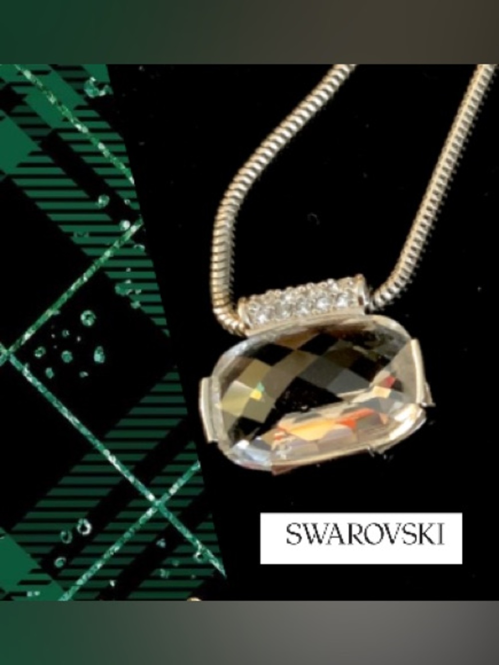 Swarovski Clear Crystal Cushion Pendant Necklace - Silver